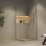 Cabină de duș pătrată Ravak Roll RORV2, 80x80 cm, profil crom+sticlă clară