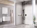 Paravan de duș walk-in Ravak Wall, 140x200 cm, profil negru+sticlă transparentă